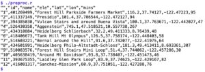 Abbildung 4: Die von &raquo;preproc.r&laquo; erzeugte CSV-Datei enth&auml;lt die Metadaten aller Touren.
