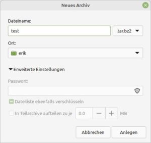 Abbildung 7: Der Dialog zur Neuanlage eines Archivs verzichtet auf Optionen.