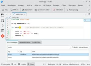 Abbildung 8: Das CTags-Modul hat hier ermittelt, dass es sich bei »main« um eine <span class="ui-element">Funktion</span> handelt.
