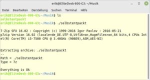 Abbildung 14: Selbstentpackende Archive werden unter Linux problemlos extrahiert.