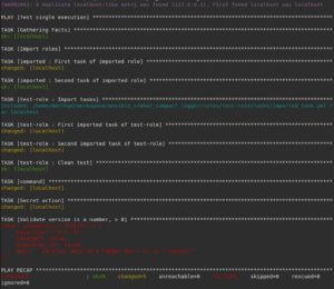 Abbildung 2: Diese Form der Ansible-Ausgabe dürften die meisten Administratoren kennen – viel Farbe und viel Whitespace, aber insgesamt eher wenig Information. Quelle: Pierre Baillet