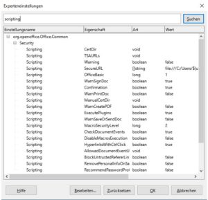 Abbildung 2: LibreOffice bringt das Tool <span class="ui-element">Experteneinstellungen</span> mit, über das sich alle Einstellungen ändern lassen.