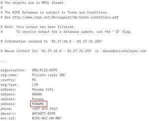 Abbildung 4: Ein Auszug des Whois-Eintrags enth&uuml;llt die Herkunft des Bots (oder Clients?).