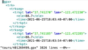 Abbildung 1: Geo-Koordinaten in einer GPX-Datei.
