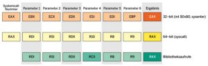 Abbildung 3: Die Parametrierung von System Calls und Bibliotheksfunktionen erfolgt über CPU-Register.