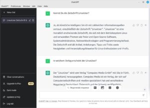 Abbildung 3: Dank der Linux-Anwendung ChatGPT k&ouml;nnen Sie den gleichnamigen KI-Textgenerator auch ohne Webbrowser nutzen.