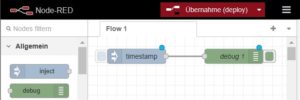 Abbildung 3: Ein einfacher Hallo-Welt-Flow im Node-RED-Editor.