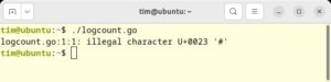 Abbildung 3: Eine Shebang-Zeile am Anfang des Go-Quellcodes verwirrt den Go-Compiler, der umgehend mit einem Fehler aussteigt.