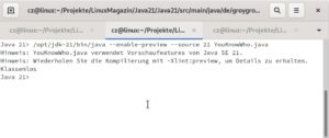 Abbildung 1: Ausführen des Java-Codes aus <a href="#artRef-l2">Listing 2</a> auf der Kommandozeile.