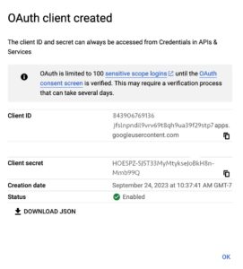 Abbildung 5: <span class="ui-element">Client ID</span> und <span class="ui-element">Client secret</span> dienen als Ausweis f&uuml;r die App.