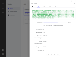 Abbildung 11: Motrix zeigt den Download-Fortschritt in Form von grünen Kacheln an.