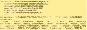 Abbildung 1: Mithilfe von »findall()« lasse ich mir Named Groups ausgeben.