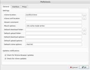 Abbildung 8: Der Einstellungsdialog des Rclone-Browsers nutzt ebenfalls Parameter und Flags.