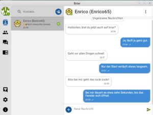 Abbildung 3: Chats werden in Briar sehr übersichtlich farblich differenziert dargestellt.