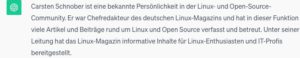 Abbildung 3: Neben Falschinformationen geh&ouml;ren auch innere Widerspr&uuml;che zum Halluzinationsrepertoire von ChatGPT. Der Autor dieses Artikels wird f&auml;lschlich zum Chefredakteur erkl&auml;rt, obwohl er in der zuvor erstellten Liste noch nicht vorkam.