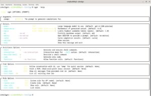 Abbildung 3: Die wichtigsten Parameter von ShellGPT rufen Sie am Prompt mit der Option »--help« auf.