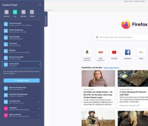 Abbildung 7: Über eine ausklappbare Kontrollleiste lassen sich Workspaces (hier Firefox) in vielerlei Hinsicht steuern. Sie können unter anderem Ressourcen des Hosts oder zusätzliche Displays einbinden.