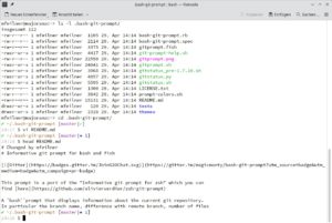 Abbildung 2: Wer Bash-git-prompt über »git clone« installiert, bekommt vermeintlich betagte Software, die aber ohne Probleme funktioniert. Testen lässt sich das gleich in der Befehlszeile mit dem »bash-git-prompt«-Verzeichnis.