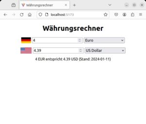Abbildung 4: Die grafische Oberfläche des Währungsrechners.