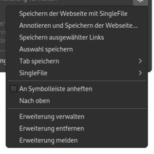 Abbildung 10: Mithilfe des Einstellungsmenüs von SingleFile legen Sie die zu sichernden Inhalte fest.