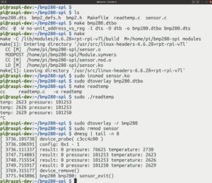 Abbildung 5: Der SPI-Kernel-Treiber für den BMP280 in Aktion.