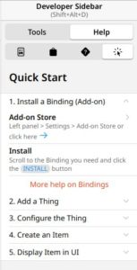 Abbildung 5: Die Developer Sidebar, mit deren Hilfe die ersten Items eingerichtet werden können.