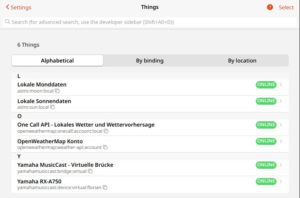 Abbildung 7: Die Things-Liste nach Hinzufügen der ersten Things.