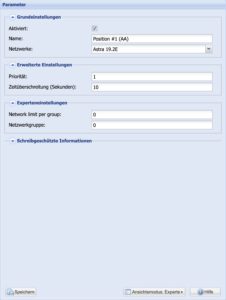 Abbildung 2: Aktivieren Sie jede Position und legen Sie das anliegende Satellitennetzwerk fest (hier Falle Astra, 19,2 Grad Ost).