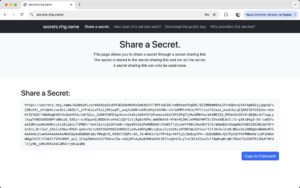Abbildung 3: Die Shared-Secrets-Suite erzeugt eine URL, die in Base64-Codierung alle nötigen Details für die Entschlüsselung des Passworts enthält. Der Abruf ist nur einmal möglich, weil der Dienst sich den Fingerabdruck des genutzten Schlüssels merkt.