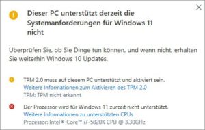 Abbildung 1: Schade: Obwohl der verbaute Prozessor nicht ganz schlecht ist, funktioniert Windows&nbsp;11 nicht mehr damit &ndash; zu alt.