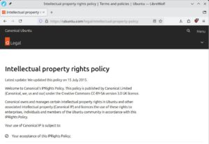 Abbildung 2: Die seit 2015 geltenden Regeln fürs geistige Eigentum bei Ubuntu erlauben die Verwendung nur für persönliche oder interne kommerzielle Zwecke.