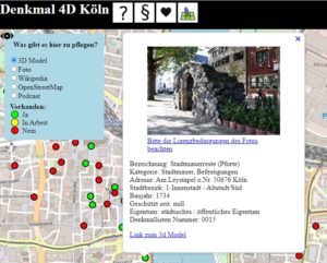 Abbildung 1: Ein Projekt des OK Lab Köln visualisiert die Standorte von Denkmälern und verlinkt 3D-Modelle davon. Hier ein Fragment der alten Stadtbefestigung. Quelle: Stadt Köln