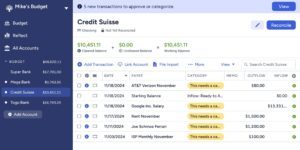 Abbildung 1: Das YNAB-Webinterface zeigt ein Beispiel-Bankkonto mit Buchungen.