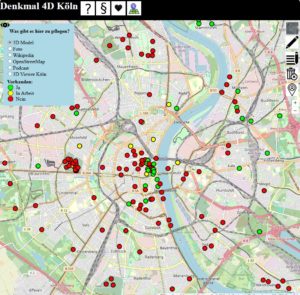 Abbildung 2: Eine Übersicht über die Standorte von Denkmälern in einem Stadtplan entstand auf der Grundlage von Daten der Denkmalliste. Quelle: Stadt Köln
