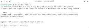 Abbildung 4: Ollama mit dem lokalen Modell Llama&nbsp;3.2 gibt Auskunft &uuml;ber den richtigen Einsatz des Kommandos &raquo;firewall-cmd&laquo;.