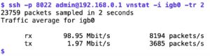 Abbildung 1: Das Vnstat-Kommando auf der Firewall zeigt die Auslastung in Mbit/s an.