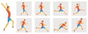 Abbildung 6: Das Sprite Sheet enth&auml;lt die Einzelbilder der Animation in zwei Reihen. Aus Platzgr&uuml;nden sind hier nur acht Einzelbilder zu sehen. Quelle: topvectors / 123RF.com