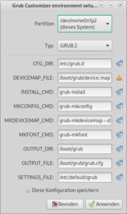 Abbildung 7: Im Grub Customizer können Sie auch die Umgebung wechseln.