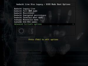 Abbildung 1: Linux Kodachi bietet beim Start zahlreiche Optionen.