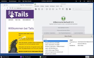 Abbildung 2: Tails offeriert einen abgesicherten Firefox-Browser und weitere n&uuml;tzliche Tools wie den Passwortmanager KeepassXC.