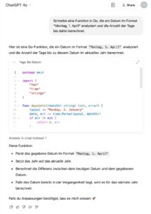 Abbildung 9: ChatGPT schreibt flugs ein Go-Programm …