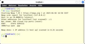 Abbildung 1: Nmap klopft an allen m&ouml;glichen Ports an, wobei in diesem Beispiel nur an Port 3000 jemand per TCP geantwortet hat.