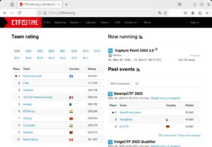 Abbildung 9: Die Website CTFTime sammelt die weltweit anstehenden CTF-Wettbewerbe und ihre Ergebnisse.