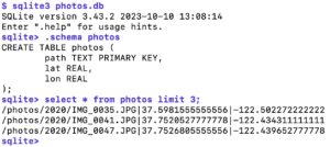 Abbildung 2: Die gefüllte Datenbank enthält die Geokoordinaten aller Fotos.