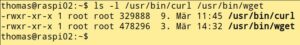 Abbildung 1: Curl und Wget im Gr&ouml;&szlig;envergleich auf der Festplatte &ndash; neben dem Download-Manager der SAP handelt sich bei den beiden um echte Leichtgewichte.