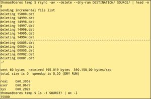 Abbildung 2: Rsync kann einen Testlauf mittels Dry-run-Option ausführen.