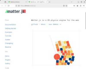 Abbildung 2: Der Vorteil von Javascript: Im Browser lassen sich die Parameter der Beispielprogramme von Matter.js direkt manipulieren.