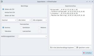 Abbildung 7: KTimeTracker gestattet über einen kleinen Dialog einen rudimentären Datenexport.