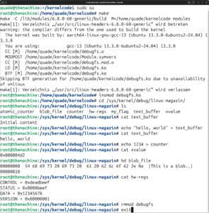 Abbildung 4: Für Einsteiger geeignet: Debugfs im eigenen Kernel-Modul.