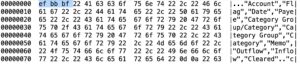 Abbildung 4: Drei Bytes am Anfang der CSV-Datei setzen die Byte Order Mark (BOM).